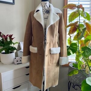 ☃️EUC LOFT Ann Taylor Penny Lane Mid Length Faux Suede Faux Fur, Unisex Wear, 8